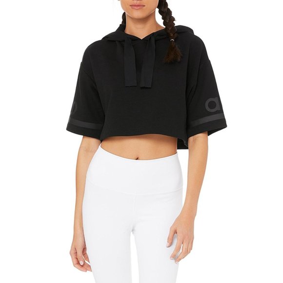 ALO Yoga Tops - NWT Alo Yoga Jersey Cropped Pullover Hoodie Black